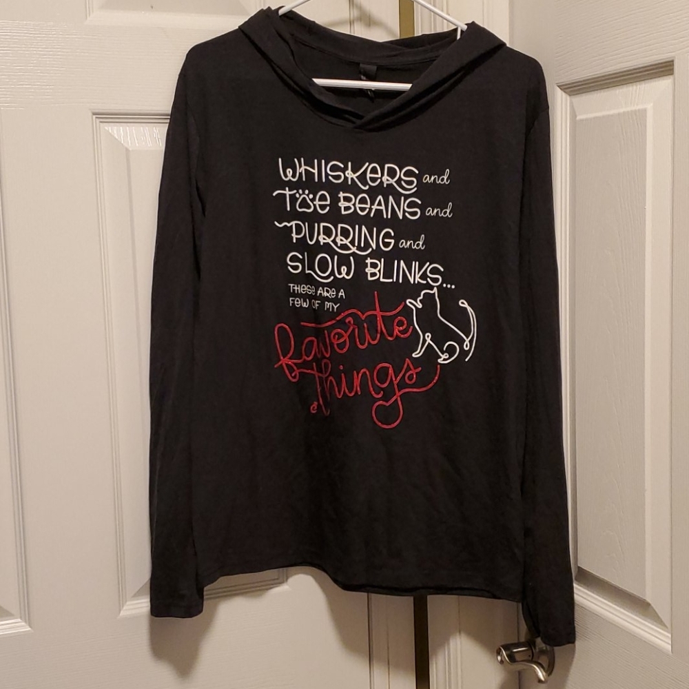 Long Sleeve Hooded Graphic Cat Shirt